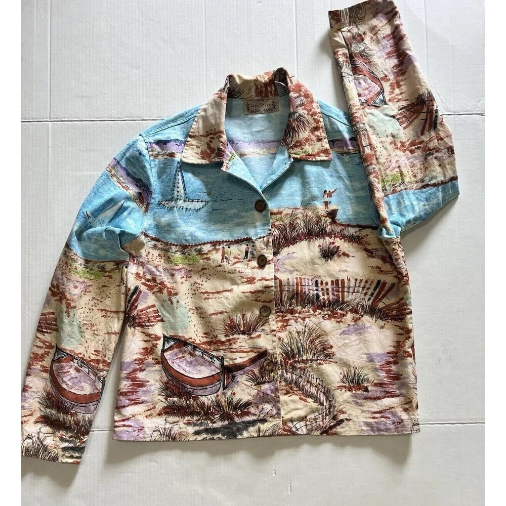 Vintage Life Style Art to Wear Womens Jacket Size L Beach Ocean Sailing Boho - Picture 2 of 14